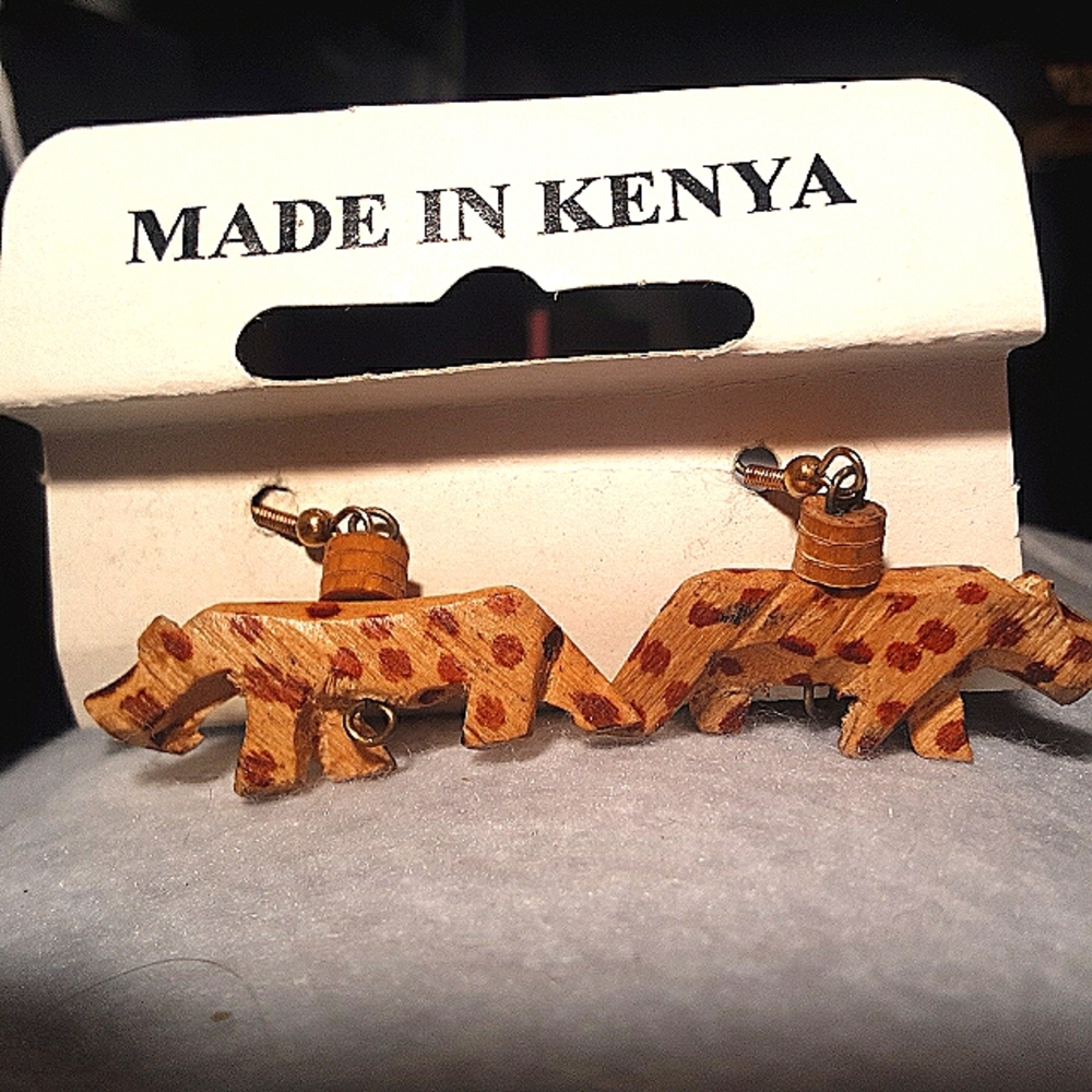 Pierced wooden cheetah earrings